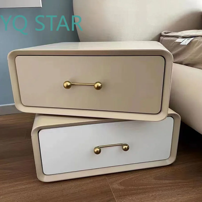 Nordic Modern Minimalist White Bedside Table for Bedroom Living Room with 2 Drawers Rotating Design Creative Side Table for