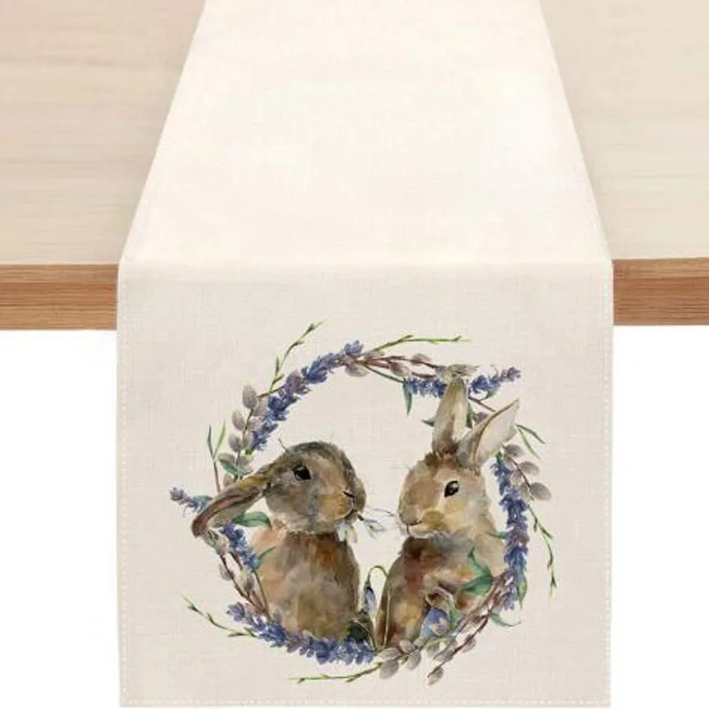 HOT Linen Easter bunny flower cow printed table runner flag cover kitchen tablecloth party Table decoration and accessories