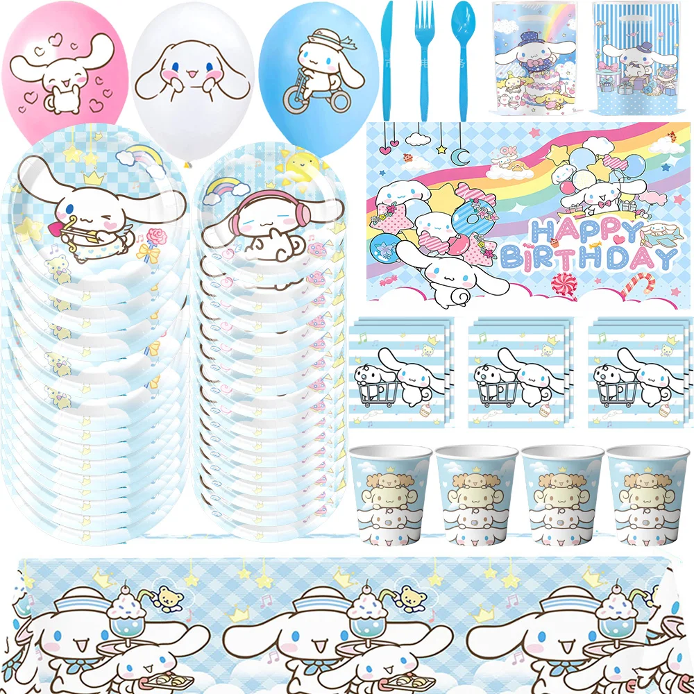 

Cinnamoroll Theme Girl's Birthday Party Disposable Tableware Cute Dog Balloons Sticker Plate Cup Backdrop Kid 1st Party Supplies