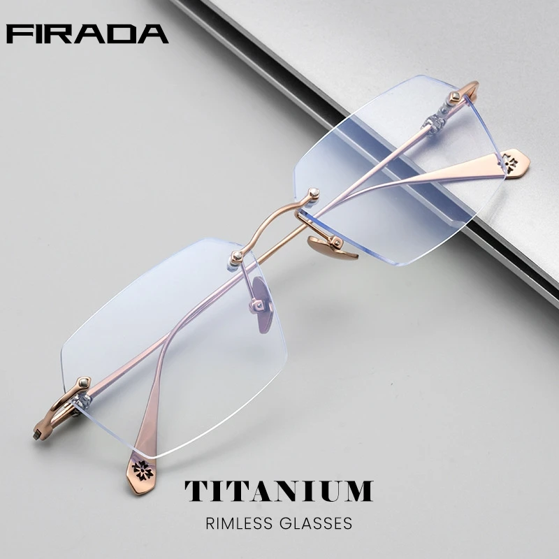 

FIRADA Fashion Comfortable Glasses Women Retro Pure Titanium Frameless Eyewear Optical Prescription Eyeglasses Frame Men CH5806