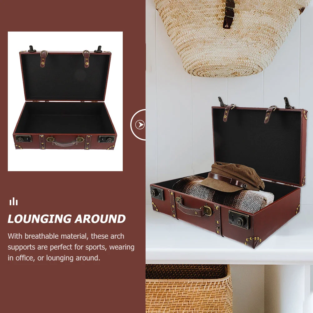 Wooden Suitcase Unique Retro Ornament Packing Box Decorative Storage Adornment with Handle Gift