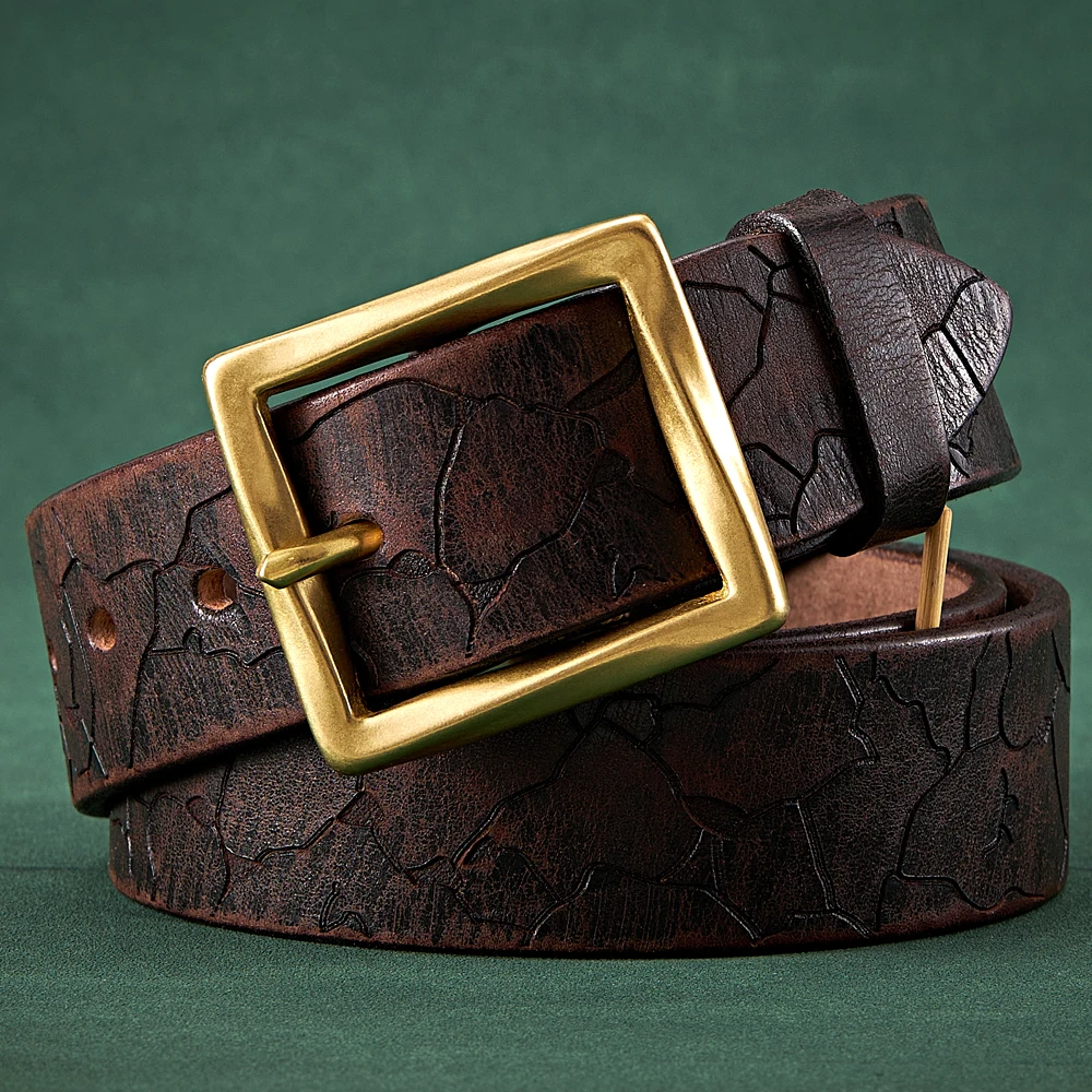 

3.8CM Retro Vintage Heavy Solid Brass Belt Buckle Genuine Leather Belt Men Luxury Ceinture Leather Belt For Men Waist Male Belt