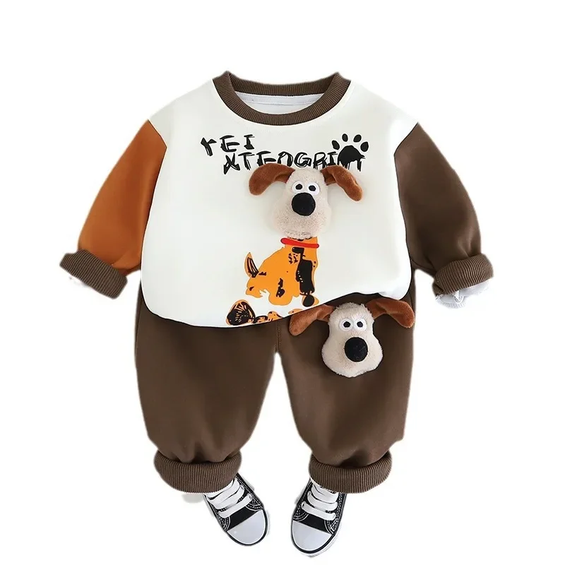 Boys Spring New Sweater Set for Children Korean Spring Fashion Baby Cartoon Long sleeved Two Piece Set