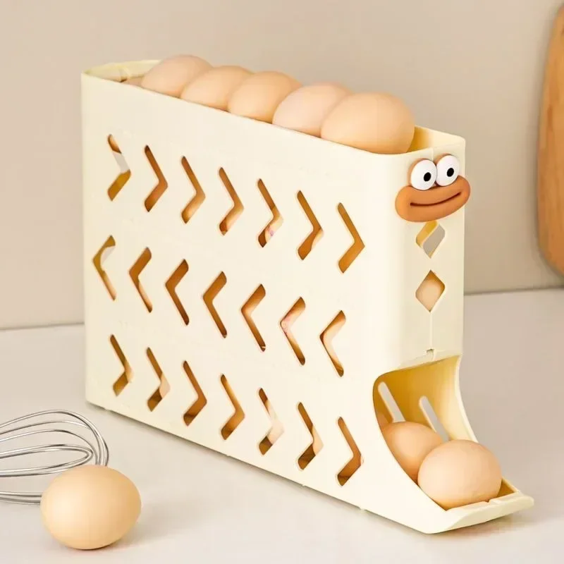 4 Tiers Automatic Rolling Egg Holder Rack New Large Capacity Egg Organizer Storage Box for Refrigerator Egg Dispenser 30 Eggs