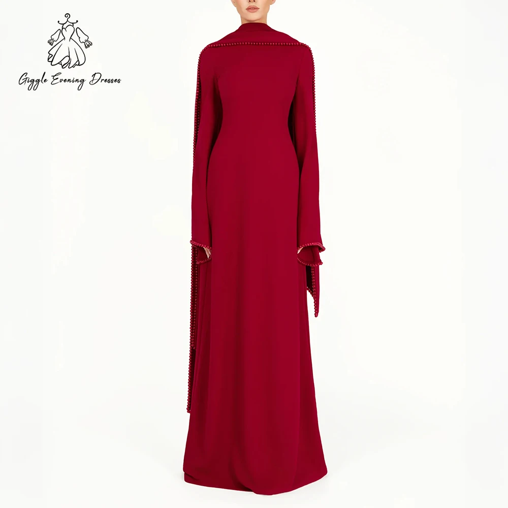 

Giggle Красные женские элегантные вечерние платья с круглым вырезом и длинными рукавами, жемчужная накидка, вечерние платья в Саудовской Аравии, 2026, по индивидуальному заказу