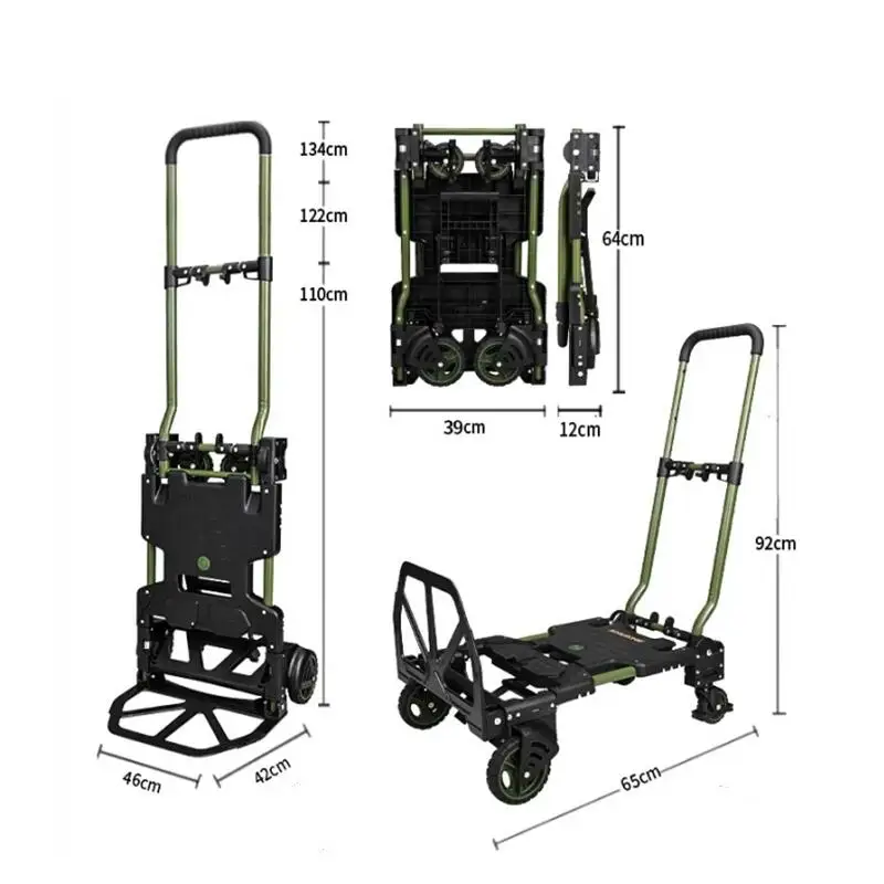 Carro plegable portátil para el hogar, carro de cama plana para camión, carro de viaje para acampar al aire libre, carro de equipaje multifuncional para el hogar