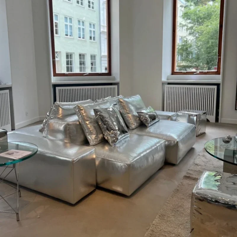 

Double-sided Seat Metal Punk Silver Sci-fi Leather Module Island Sofa