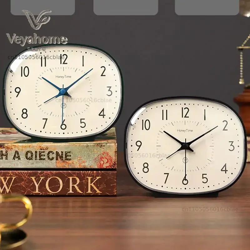 Small Table Clock Home Mute Living Room Decoration Vintage Desktop Clock Children's Students Wake-up Device Desk Alarm Clock