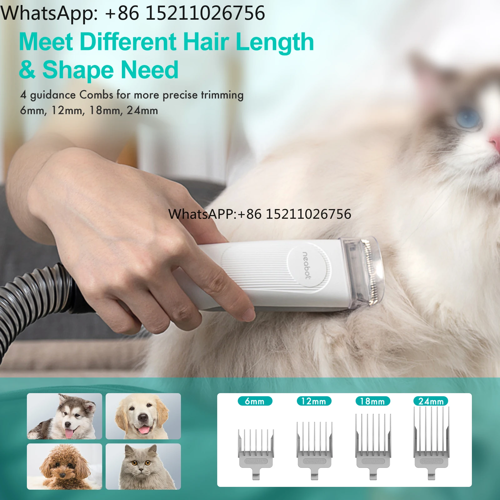 Neakasa P1 Pro Eco-Friendly 5 in 1 Dog Cat Hair Brush Trimmer Kit Pet Grooming Vacuum with Clipper Made of Plastic view 2