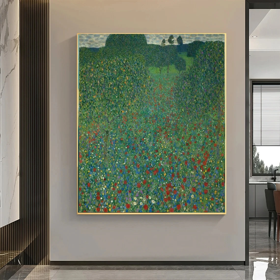 Field of Poppies, 1907 by Gustav Klimt Oil on Canvas Replica Masterpiece Wall Art for Bedroom Christmas Home Decoration Handmade