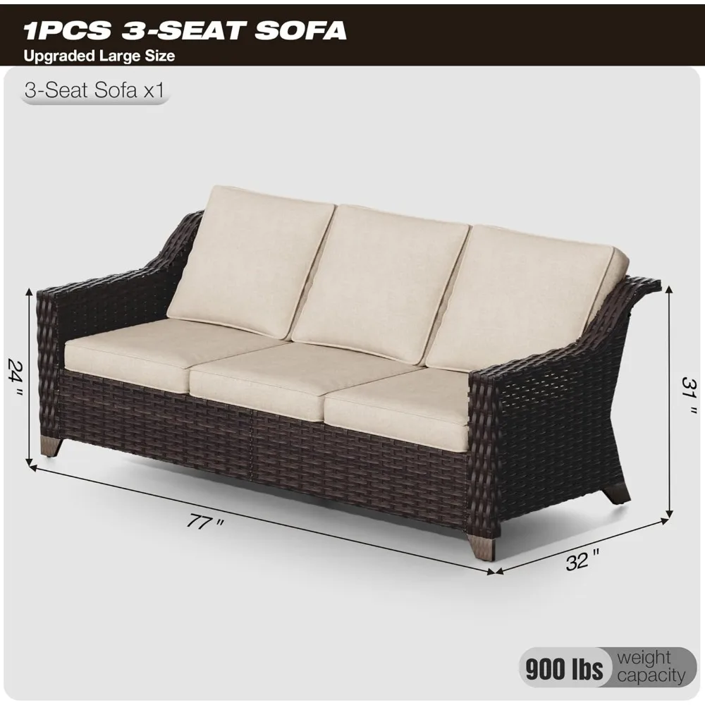 Patio Sofa - 3 Seater Rattan Sofa, All Weather High Back Sofa, Upgraded Large Size with 4inch Seat Cushions for Backyard, Garden