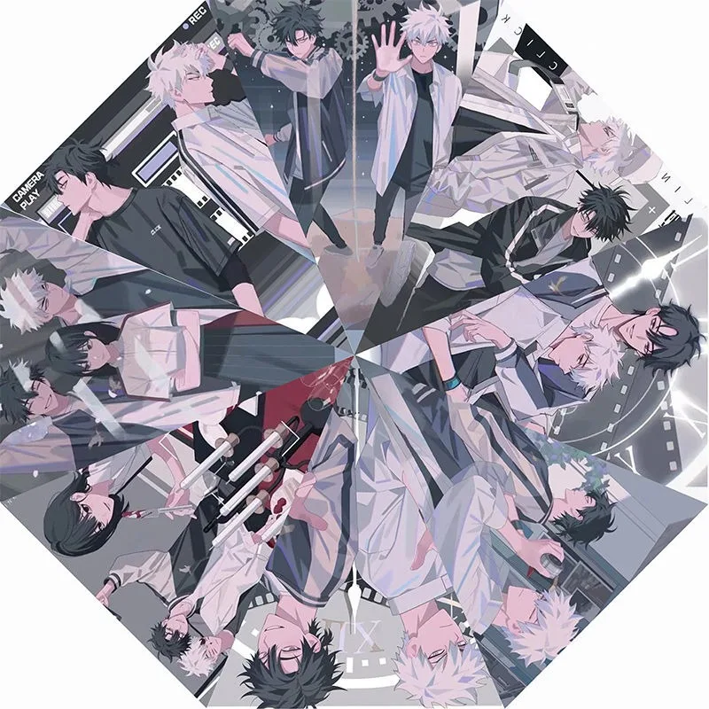 

Black,Shi guang dai li ren,Link Click,UPF50+,Anime,Windproof Anti-UV,Automatic Rain Compact Umbrella for Woman Man