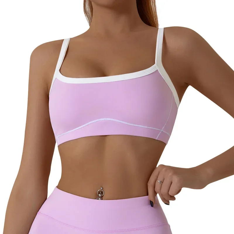 Yoga Sports Bra Color Clashing Shock Absorbing Brassiere Women Full Cup Breathable Gym Tube top Bra Yoga Workout Underwear image 5