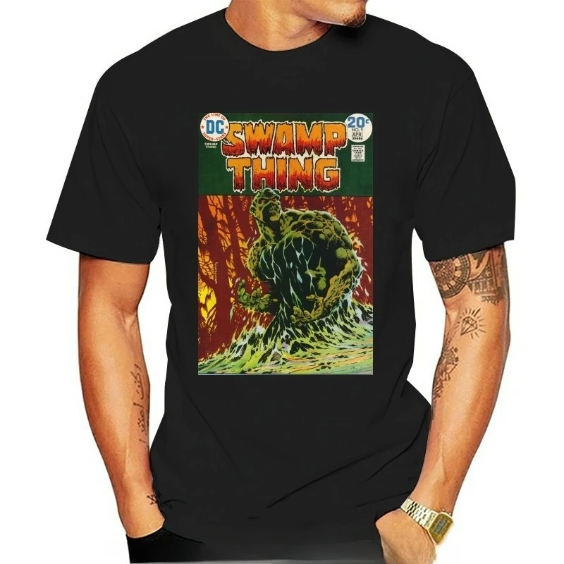 SWAMP THING Classic Comic Cover  Style Size M-5xl O Neck Short Sleeves Boy Cotton Men Funny Black T-Shirt oversized graphic tee