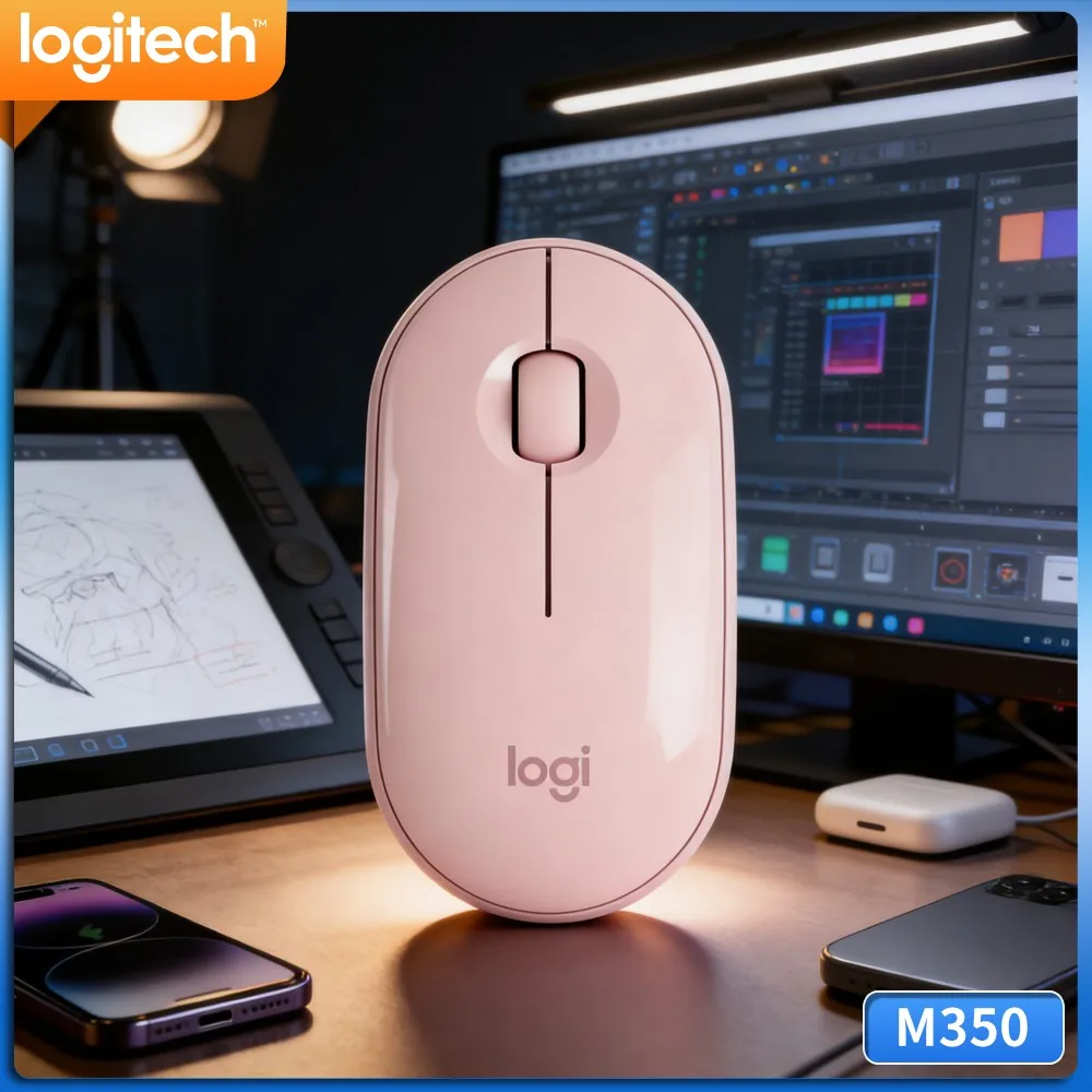 Logitech M350 Travel Quiet Mouse - Slim Body, Silent Operation, USB Storage, 10M Range, Business Trip On-The-Go Pick