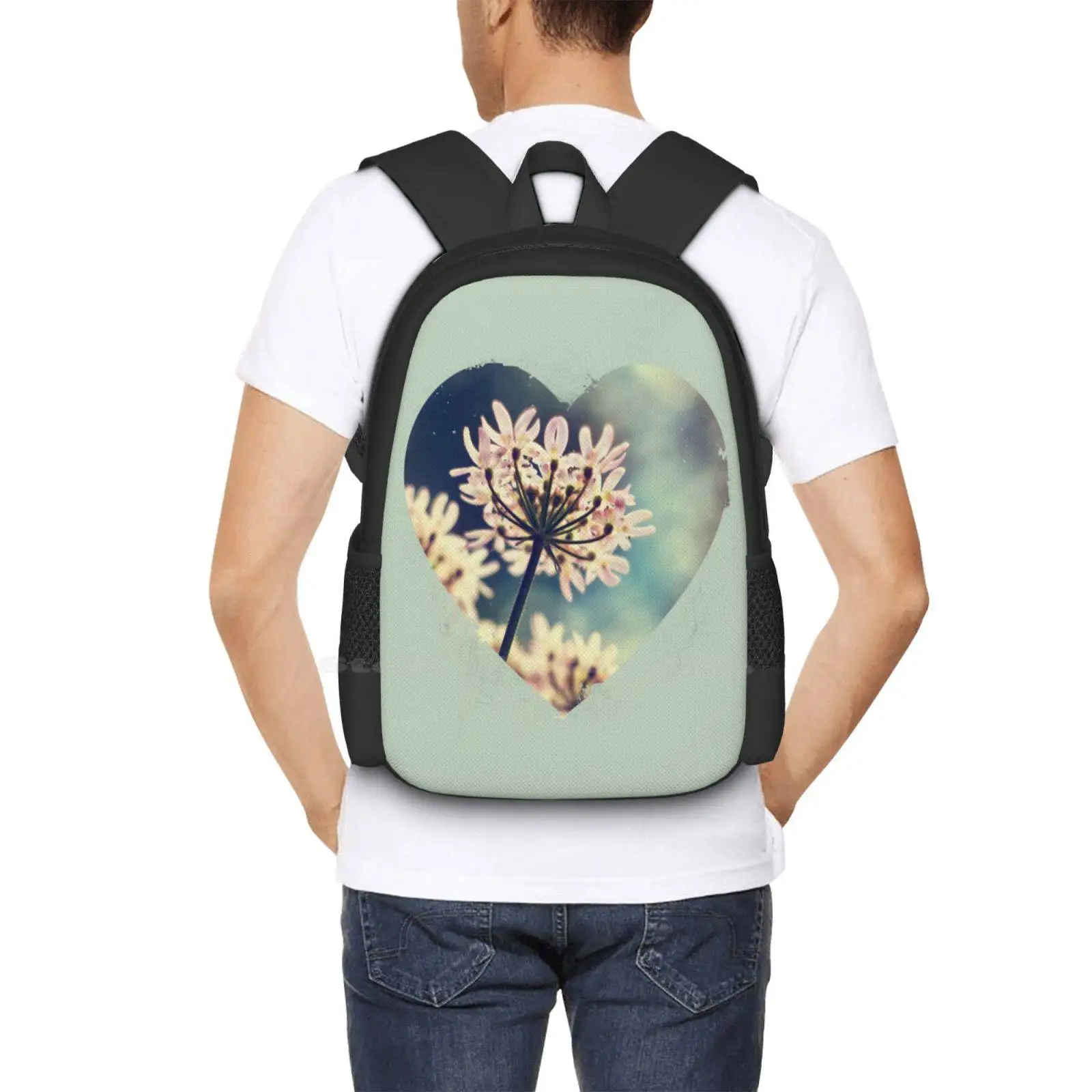 Queen Annes Lace Flowers 3D Print Design Backpack Student Bag Queen Annes Lace Flowers Floral Pastel Pink Vintage Dof Depth Of