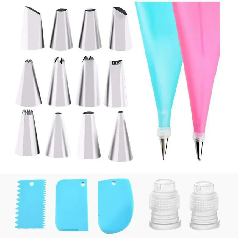 

19PCS Piping Nozzle Cake Decorating Nozzle Piping Bag Cream Scraper Converter Silicon Pastry Bags Kitchen Tools Set Kit