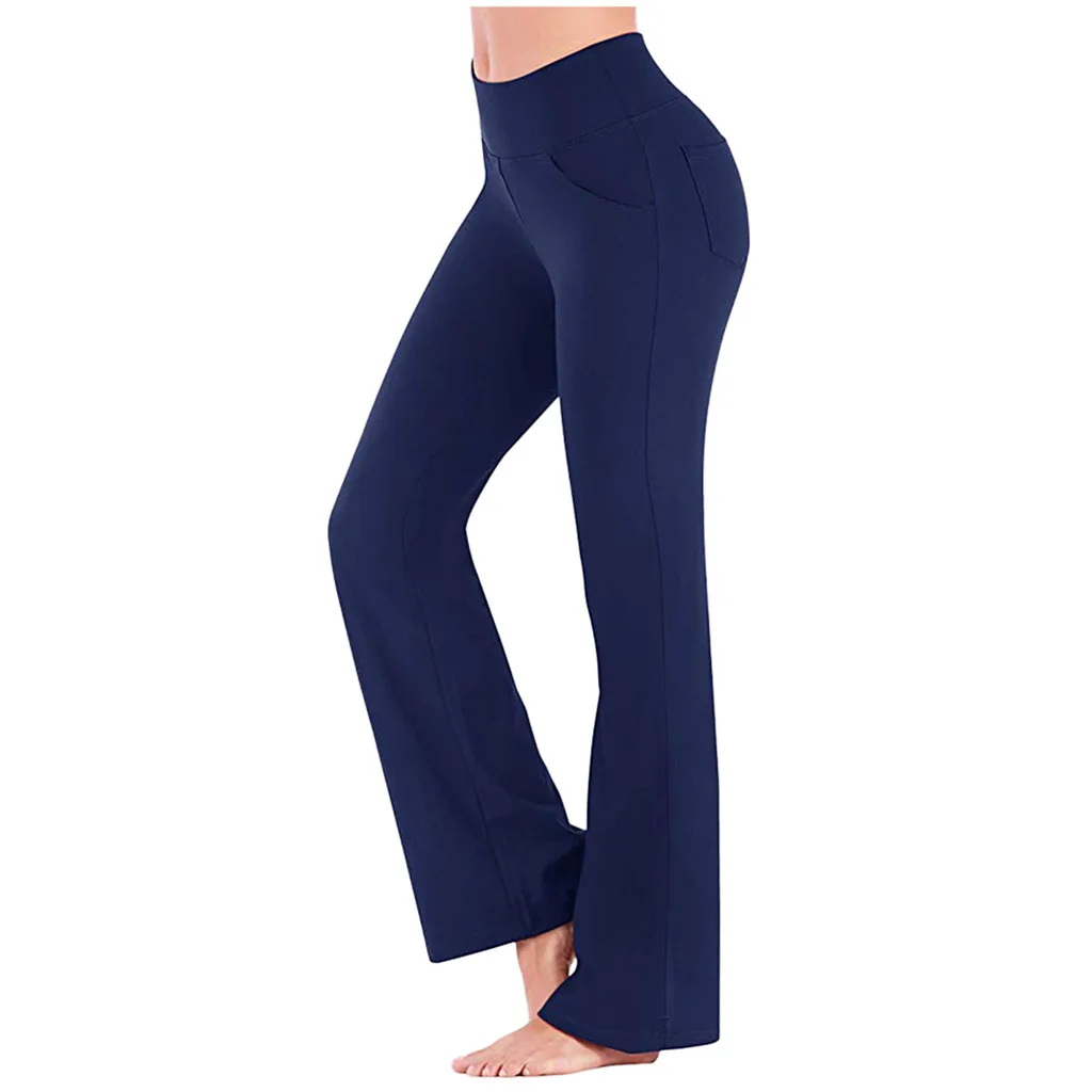 Pantalones de Yoga elásticos para mujer, pantalón de cintura alta, Color sólido, para correr