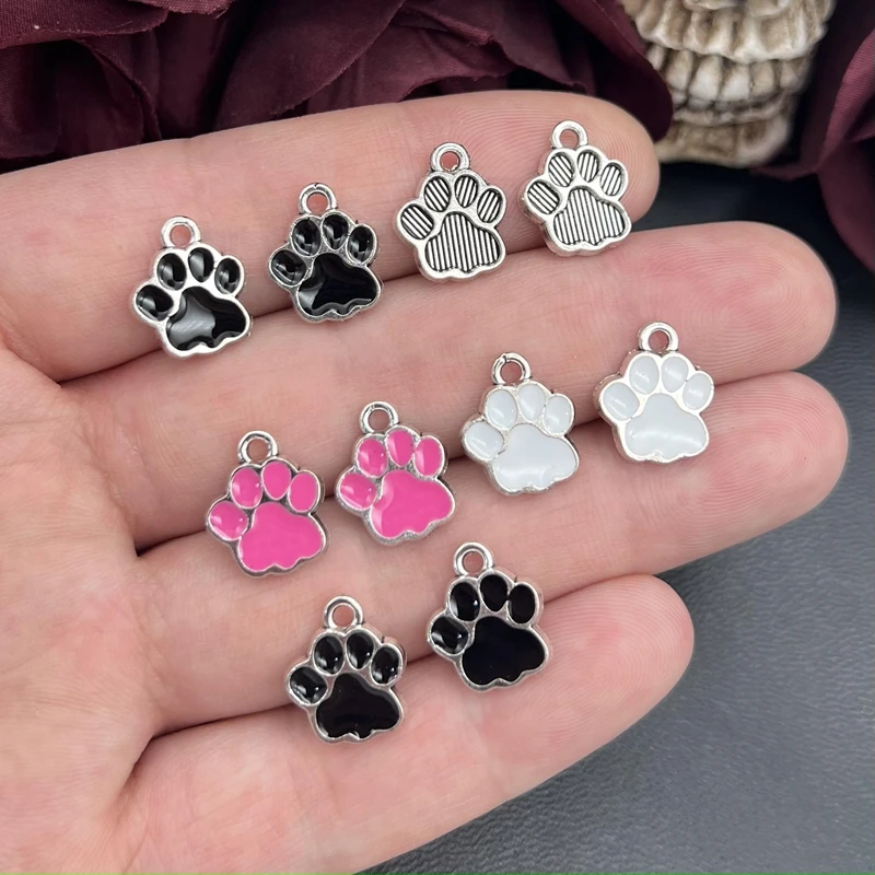 15 sztuk 15*12mm 4 kolor pies łapa drukuj Charms do tworzenia biżuterii emalia ślad Charms DIY kolczyki wisiorki naszyjniki ustalenia