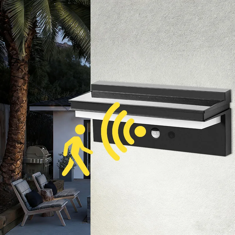 أضواء الجدار LED الشمسية في الهواء الطلق مقاوم للماء مع مستشعر الحركة الجدار مصباح شرفة فيلا المدخل فناء الجدار الإضاءة سياج La #1