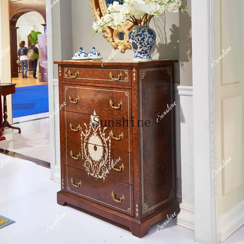 

Mahogany core wood bedroom corner cabinet neoclassical shell inlaid multi-bucket cabinet furniture FT