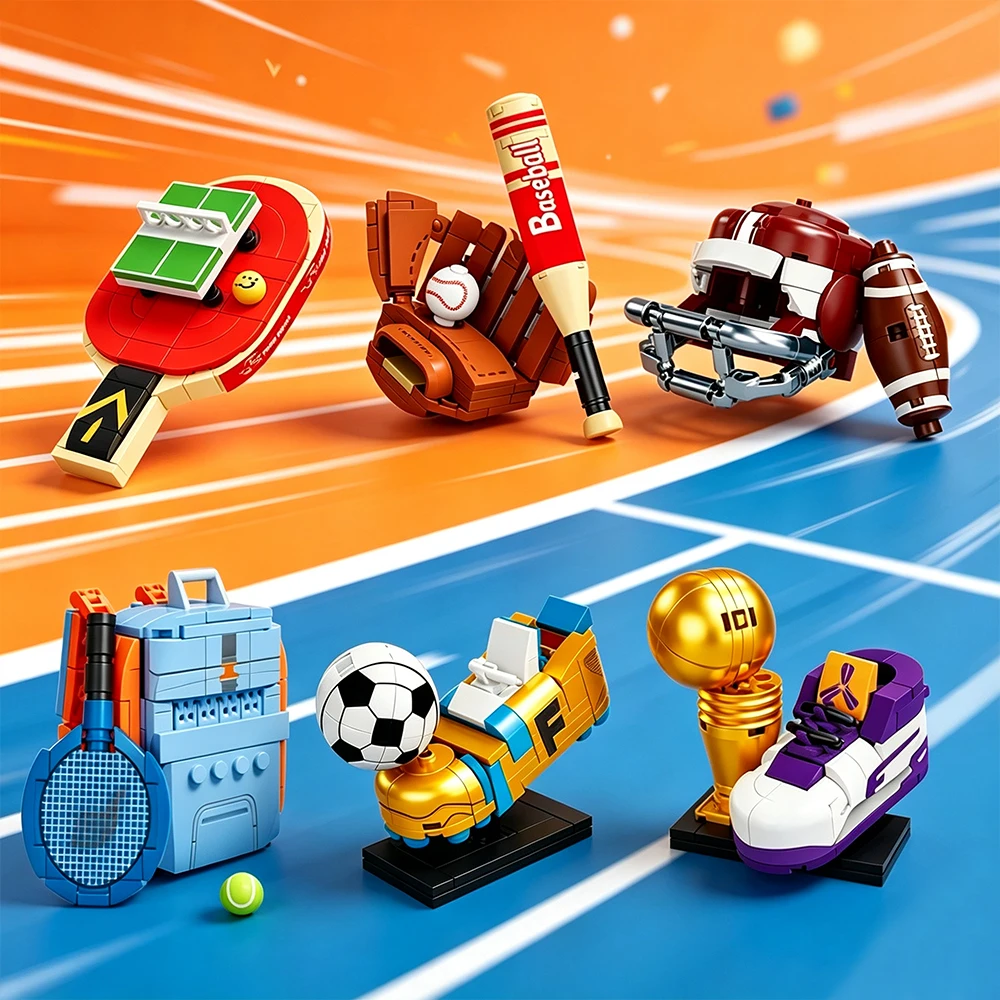 Sport Building Blocks Kit, Table Tennis Baseball Rugby Football Basketball Tennis DIY Assembly Toy,Collectible Desktop Ornament