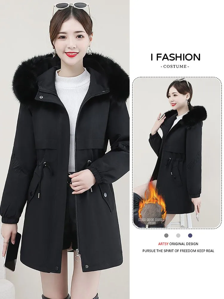 

Теплая женская зимняя куртка с капюшоном на флисовой подкладке, утолщенная, из хлопка, в корейском стиле, для повседневной носки