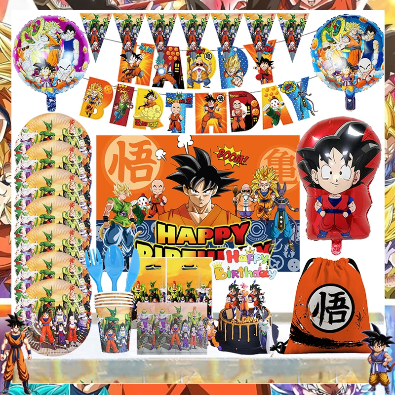 Dragon Ball Z Birthday Party Decorations Son Goku Balloons Paper Cups Plates Napinks Supplies Backdrops Party Favors Baby Shower