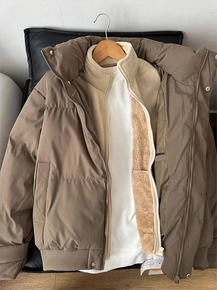 

Brown Men's Cotton Jaet Winter Thiened ort Bread Sle Warmth Collar ort Cotton Coat Youthful Faion Stand Fit