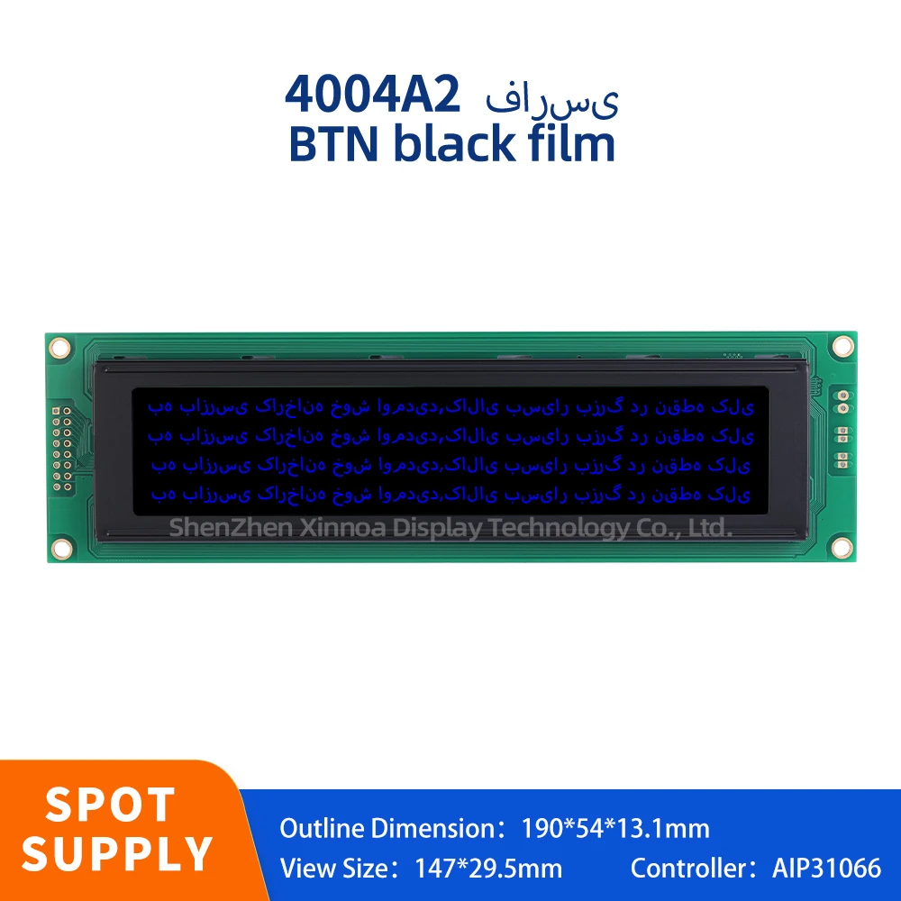 

Multiple Font Character Screen 190*54*13.1MM Voltage 3.3V BTN Black Film Blue Letters Farsi 4004A2 High Brightness LCD Screen