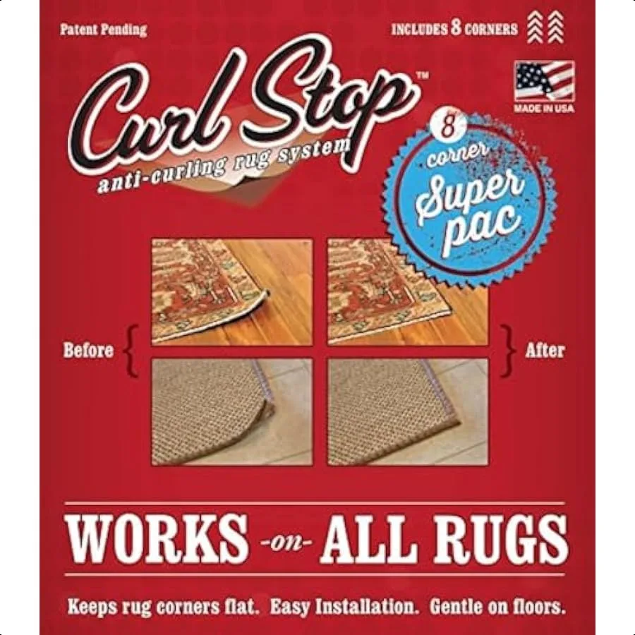 

Original Super Pac of 8 Corners Prevent Curling on Rug and Carpet Corners.