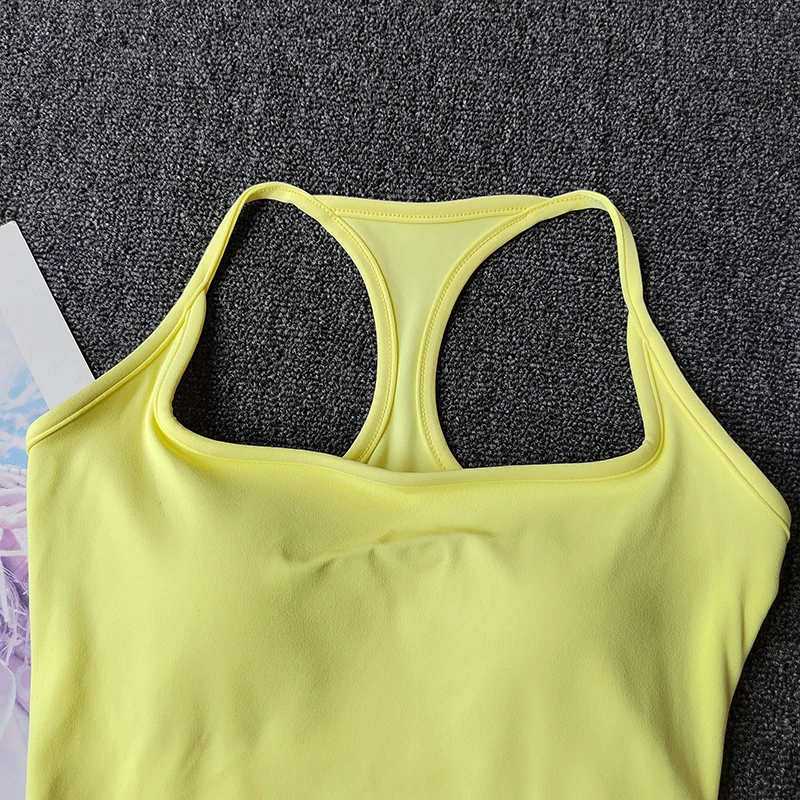 Schmale Träger und Yoga-Anzug-Weste mit Brustpolster, festem Cup, stoßfester Sportunterwäsche, farbiger Pilates-BH, Lauf-Outwear-Weste – Detail 7
