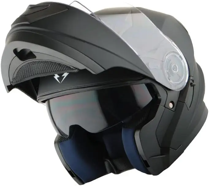 

New Motorcycle Bike Modular Full Face Helmet Dual Visor Sun Shield: Matt Black