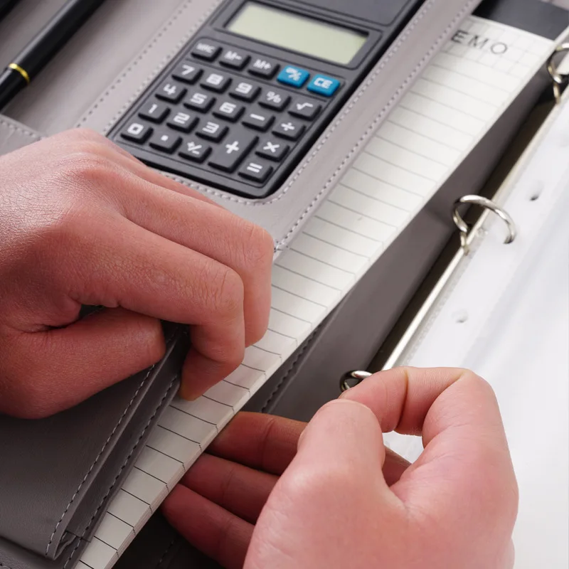 A4 หนังแฟ้มโฟลเดอร์สํานักงานธุรกิจ Binder เอกสารหน้าโฟลเดอร์เครื่องคิดเลขปากกากระเป๋าตรวจสอบผู้ถือจัดเก็บ