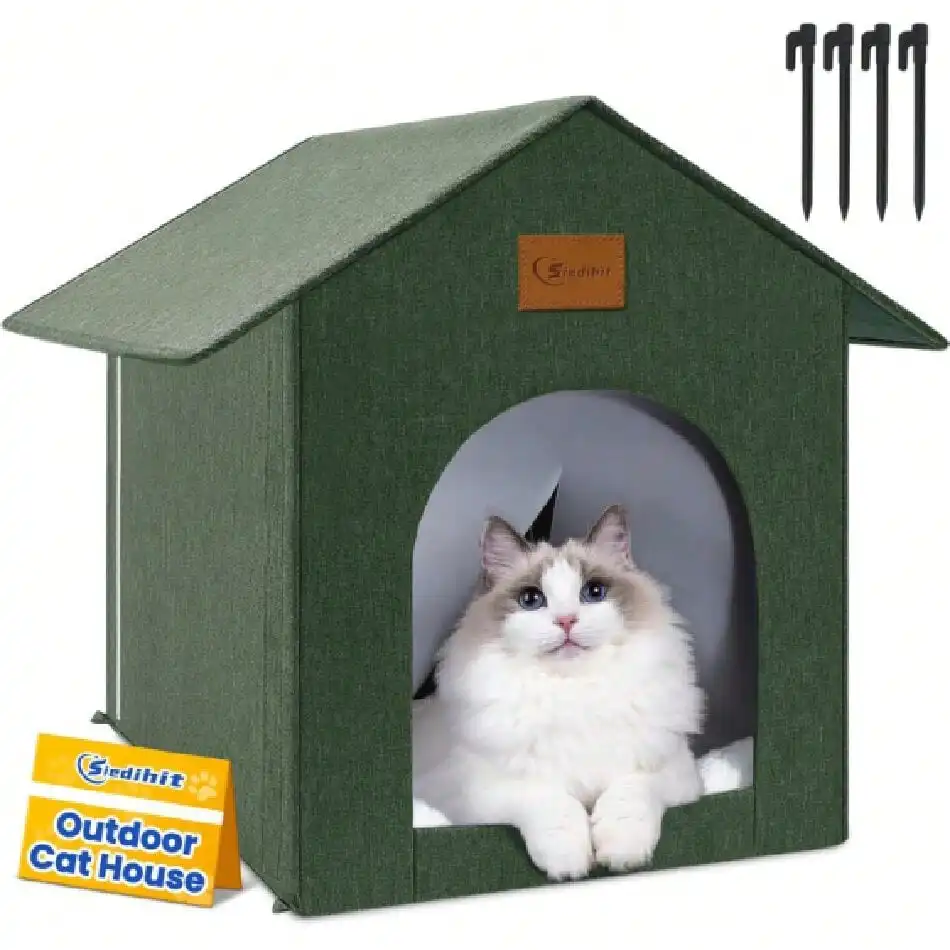 

Утепленный водонепроницаемый домик-лежанка для кошек, для улицы и дома, всесезонный, уютный.