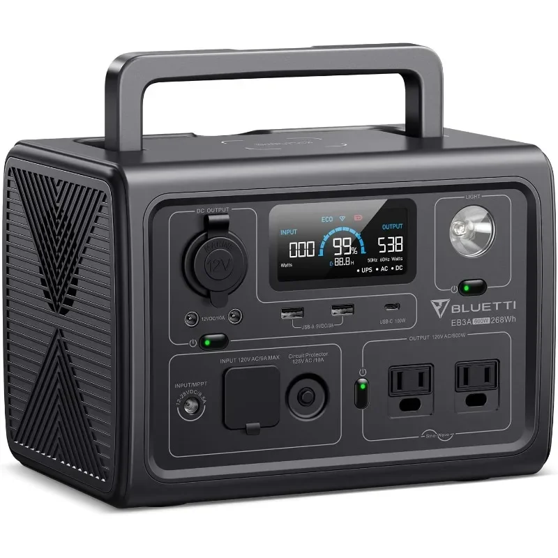 BLUETTI Portable Power Station EB3A, 268Wh LiFePO4 Battery Backup w/ 2 600W (1200W Surge) AC Outlets, Recharge from 0-80%