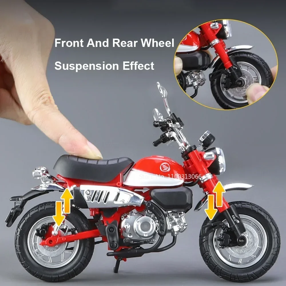 1:12 Scale Alloy Honda Monkey รถจักรยานยนต์ Miniature ของเล่นโลหะ Diecast Shock Absorption ยางยางมอเตอร์สําหรับของขวัญเด็ก