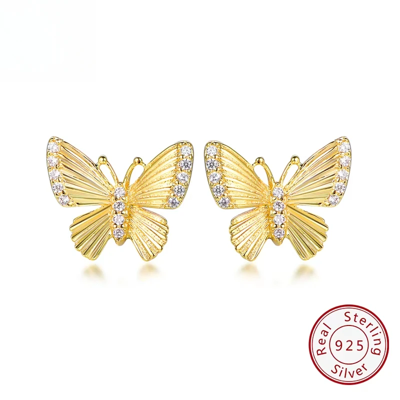 

KOSE JEWELS Exquisite 925 Sterling Silver Butterfly CZ Earrings for Women 4A Zircon Stud Earrings Party Jewelry KE30490