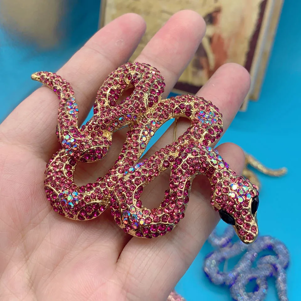 Zlxgirl Big Size rhinestone Snake animal brooches & pendant women's couple gifts metal tin alloy African beads hijab jewelry