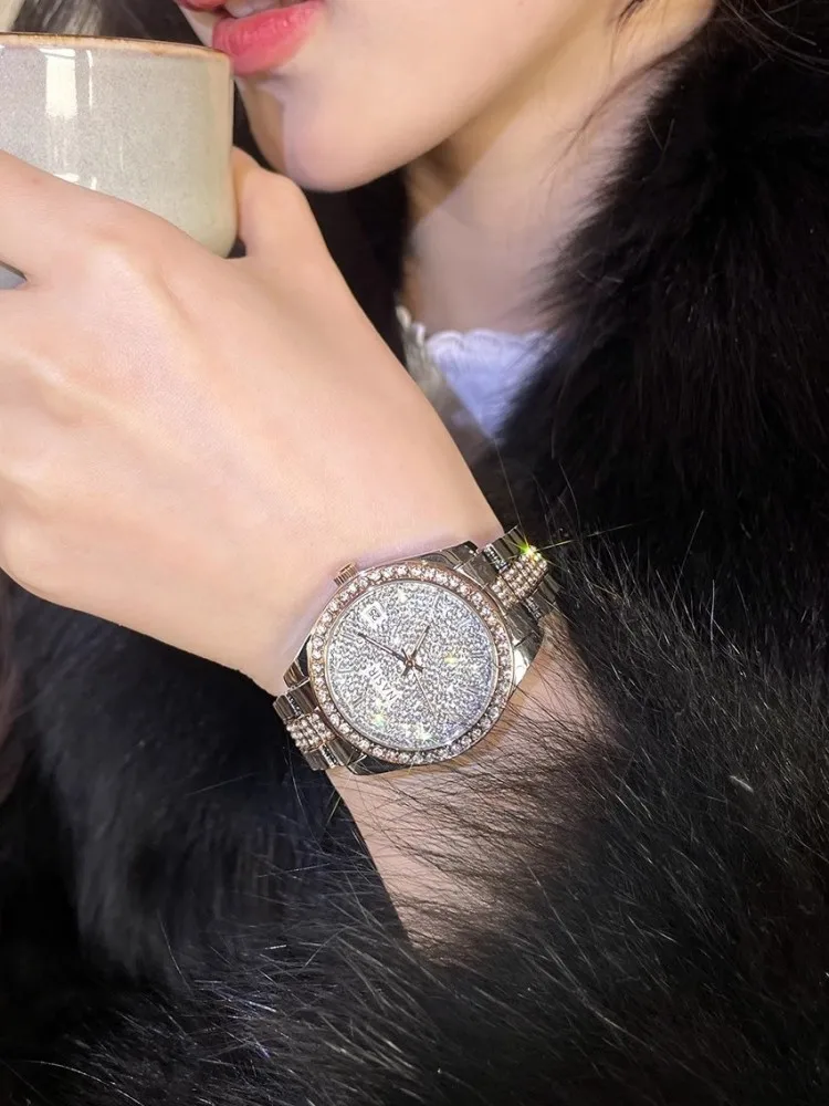 Fashion Diamonds Luxury Women Mechanical Watch Office Ladies Elegant Designer Stainless Steel Wristwatch