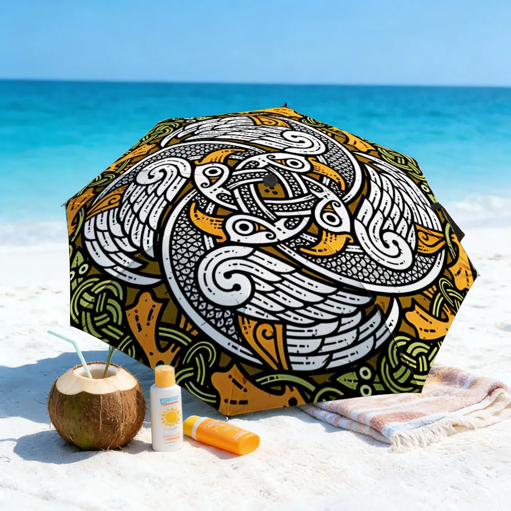 1PC Colorful Artistic Umbrella by a Scenic Lakeside Print 8 Iron Ribs Folding Umbrella Auto-Open Fashion Sunshade