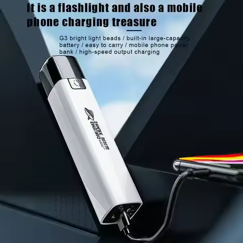 2 IN 1 400LM Mini Torch Power Bank Ultra Bright Tactical LED Flashlight Outdoor Lighting 3 Modes With USB Charging Cable