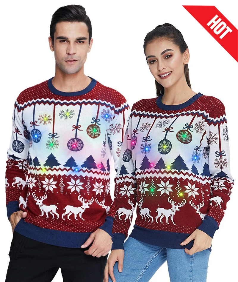 Men Women Two Person Reindeer Ugly Christmas Sweater Unisex Pullovers Christmas Jumper Tops Couples Gifts Party Xmas Sweatshirt