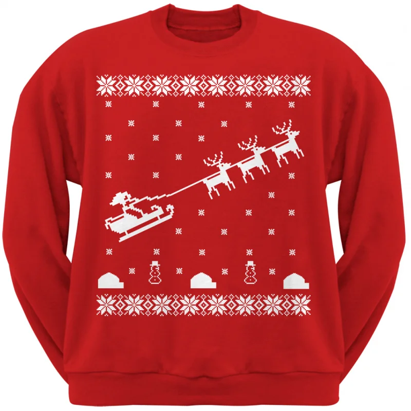 

Men's flying Christmas sled ugly Christmas red loose long sleeved T-shirt sportswear