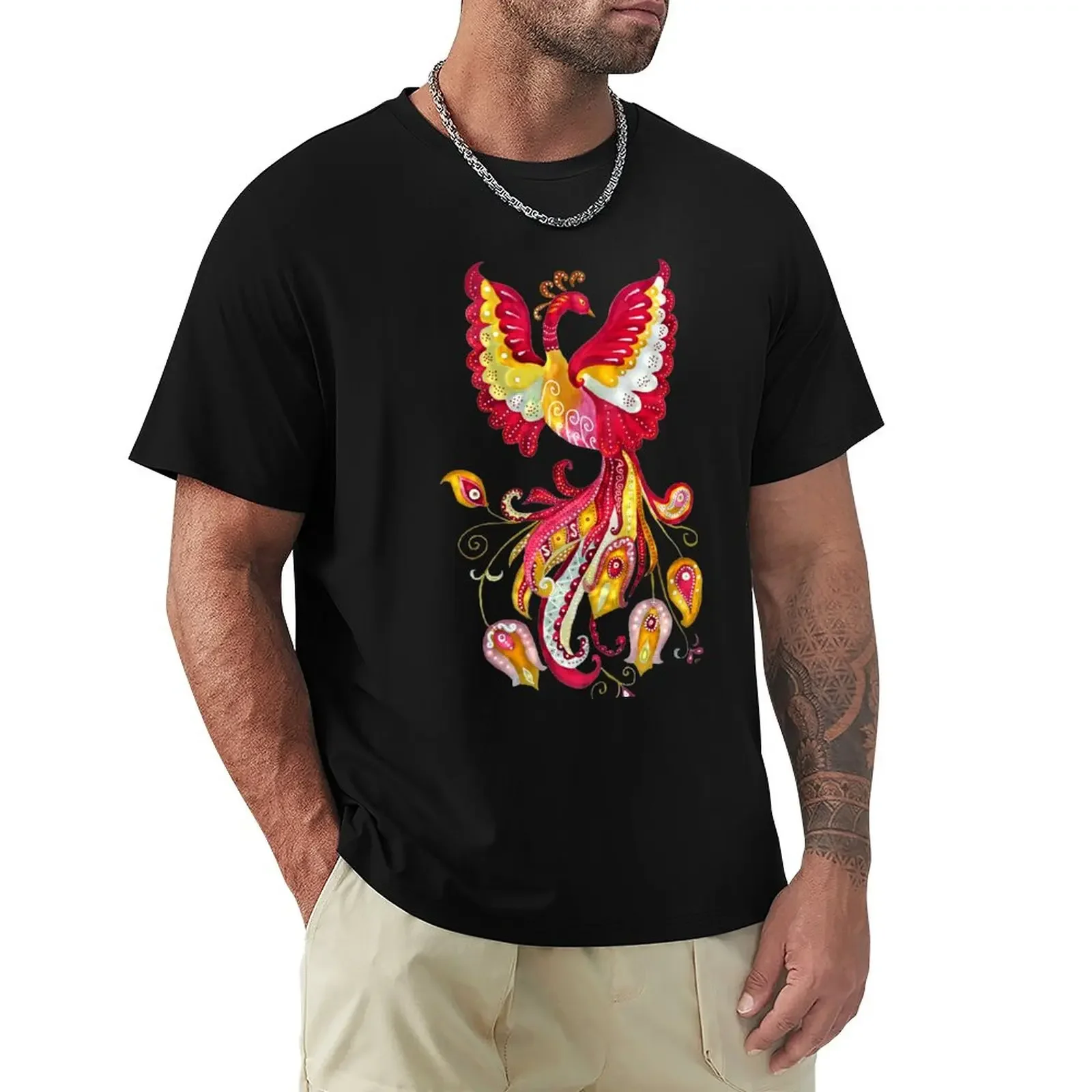 Elegant Red and Yellow Watercolor Firebird Phoenix, Fantasy Creature T-Shirt sports fans plain mens graphic t-shirts anime