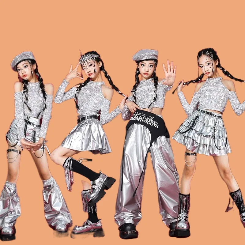 

Children's Performance Hip-Hop Jazz Costume Cool Fashionable Sequin Catwalk Street Dance Set Girls Trendy Outfit