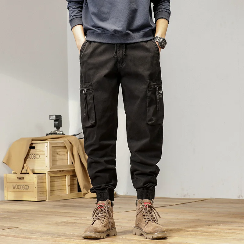

Spring Summer Straight Men Trend Brand Cargo Pants Multi-Pockets Slim Fit Work Joggers Casual Cotton Long Tactical Trousers