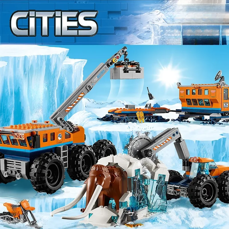 Conjuntos compatíveis cidade série blocos de construção 60195 ártico móvel exploração base guindaste mamute brinquedos das crianças montagem presentes