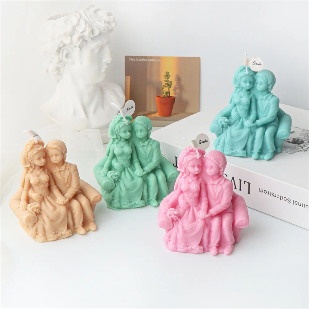 Hug Couple Candle Molds Silicone Sit on Sofa Married Girl and Boy Wedding Anniversary Engagement Valentine Day Bath Bomb Making