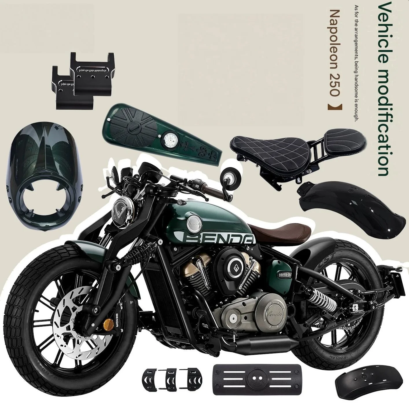 For Benda Napoleon 250 complete vehicle modification accessories handlebar folding double seat cushion instrument cover fender